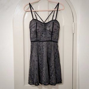 HOLLISTER Bustier Top Black Lace Velvet Trim Fit & Flare Minidress Sz. M / L